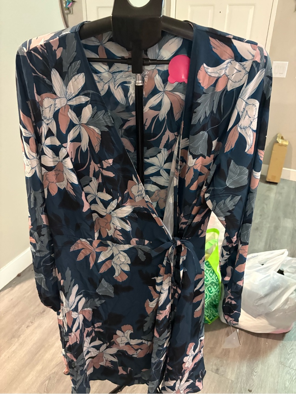 City Chic Navy Floral Wrap Dress with Blush Accents